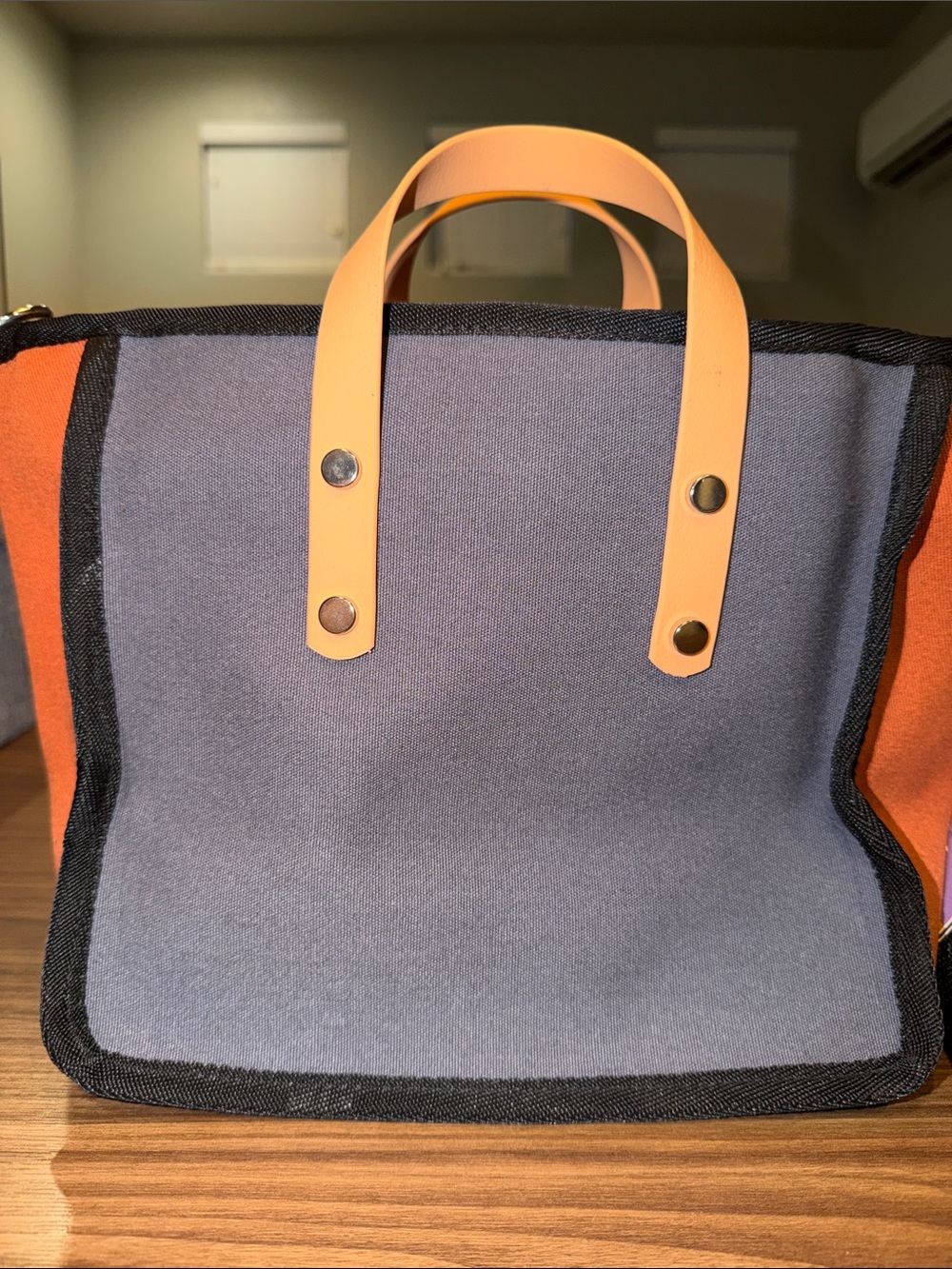 Skunkfunk Gray & Orange Canvas Crossbody Tote with Tan Handles
